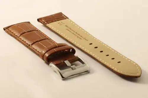 Uhrenarmband Krokoprägung-Braun-24mm-Watchstrap-CrocoGrain-Genuine Leather-tan