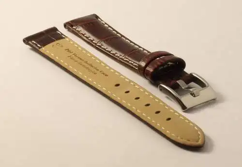 Uhrenarmband-Kroko-18mm-Braun-Kontrastnaht-Croco-Grain-Brown-Contrast-Stitching