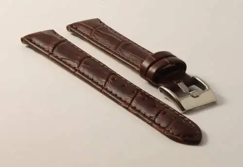 Uhrenarmband-Kroko-Dunkelbraun-18mm-Watchstrap-CrocoGrain-GenuineLeather-brown