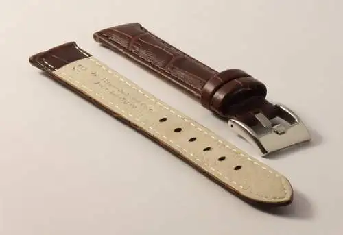 Uhrenarmband-Kroko-Dunkelbraun-18mm-Watchstrap-CrocoGrain-GenuineLeather-brown
