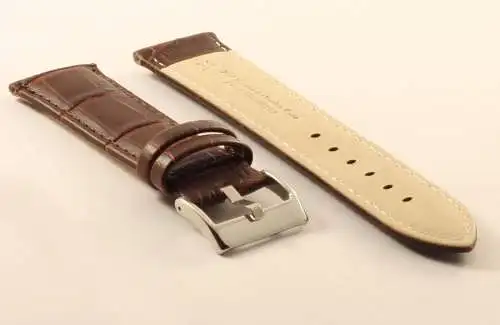 Uhrenarmband-Krokoprägung-Braun-24mm-Watchstrap-CrocoGrain-Genuine Leather-brown