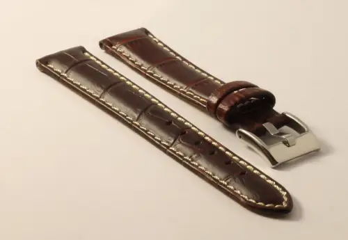 Uhrenarmband-Kroko-18mm-Kontrastnaht-Croco-Grain-Genuine Leather-Contr-Stitching