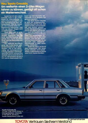 TOYOTA-CRESSIDA-´81-Reklame-Werbung-genuine Advert-La publicité-nl-Versandhandel