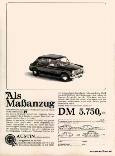 AUSTIN-1300-1968-Reklame-Werbung-genuine Advert-La publicité-nl-Versandhandel