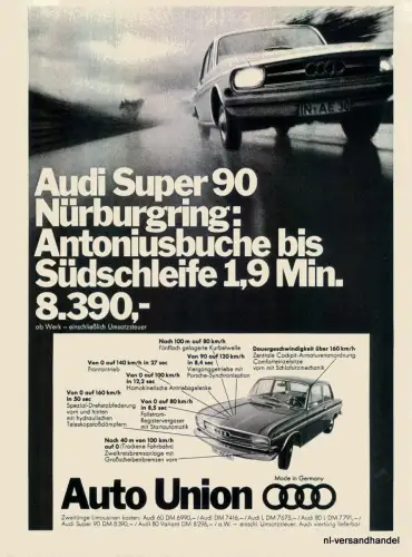 AUTO UNION-AUDI-90 SUP-1,9MIN-´68-Reklame-Werbung-genuine Advert-La publicité-nl
