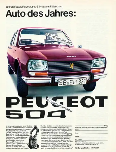 Peugeot-504-1969-Reklame-Werbung-genuine Advertising-nl-Versandhandel 