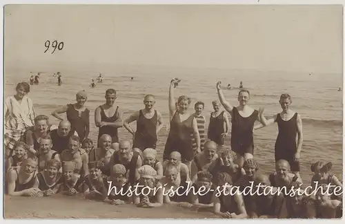 Sellin auf Rügen 1921 - Reisegruppe Badespass am Meer Ostsee - AK  Altes Foto 1920er