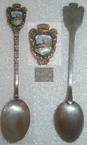 Toller Sammler-Löffel RAMSAU aus 800 Silber mit Wappen aus Emaille