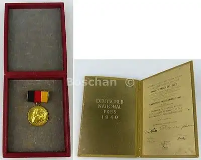 Nationalpreis im Goethe Jahr 1949 mit Ausweis 750 er Gold von 1949 Band I 25b
