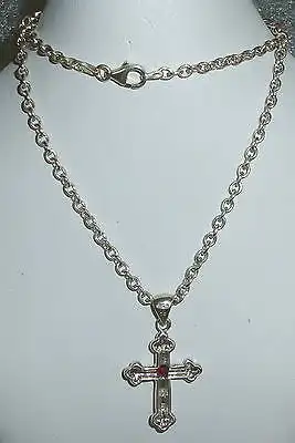 Kette aus 835er Silber und Kreuz-Anhängeraus 925er Silber mit Granat (da3561)