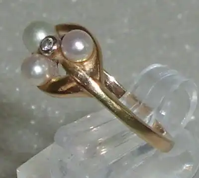 Ring aus 585er Gold mit Perlen und Diamant, Gr. 56, Ø 17,8 mm (da3574)