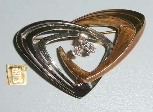 Tolle Brosche aus 585er Gold mit Diamanten 0,15 ct. (da4231)