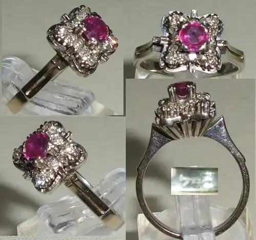 Ring aus 750 Weißgold mit Rubin und vier Diamanten  (da4495)