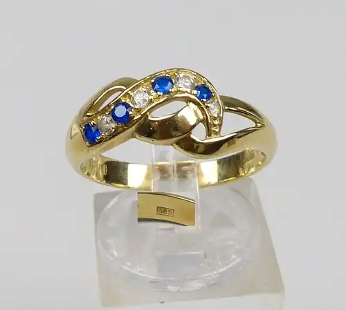 Ring aus 585er Gold mit Saphire und Zirkonia, Gr. 59/Ø 18,8 mm  (da4739)