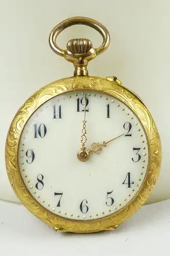 Damen-Taschenuhr aus 585er Gold mit Zylinderwerk, original alt um 1900 (da4754)