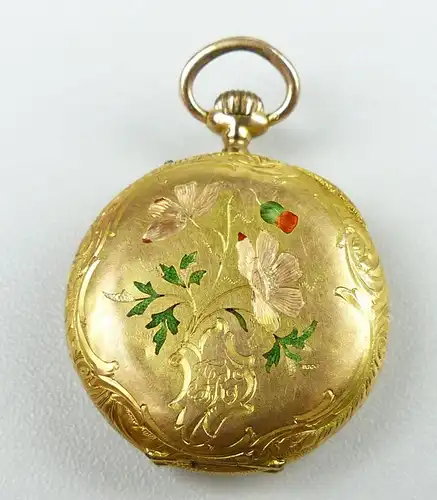 Damen-Taschenuhr aus 585er Gold mit Zylinderwerk, original alt um 1900 (da4754)