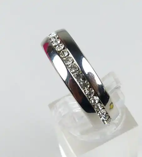 Ring aus Edelstahl gestempelt CL mit weißen Steinen, Gr. 68/Ø 21,6 mm  (da4574)