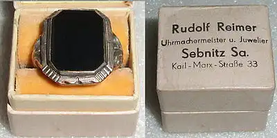 Toller Ring aus 800 Silber mit Onyx  in OVP Rudolf Reimer Sebnitz Sachsen