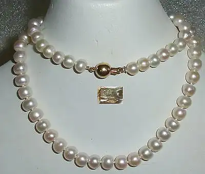 Alte sehr schöne Perlen-Kette mit Schloß aus 585er Gold (da3582)