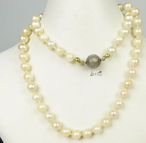 alte Perlen-Kette mit Magnetverschluß aus 925er Silber (da5124)