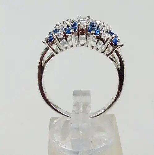 Ring  925er Silber mit Saphiren und weißen Topasen, Gr. 57/Ø 18,1 mm  (da5055)