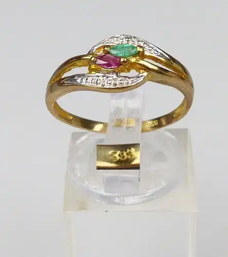 Ring aus 333er Gold mit Rubin und Smaragd, Gr. 58,4/Ø 18,4 mm  (da5022)