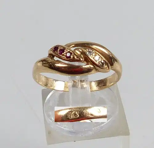 Russischer Ring aus 583er Gold m. Rubine u. Zirkonia, Gr. 58/Ø 18,4 mm  (da5189)