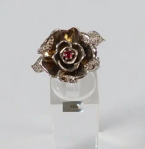 Ring als Rose aus 925er Silber mit Rubin, Gr. 55/Ø 17,5 mm  (da5210)