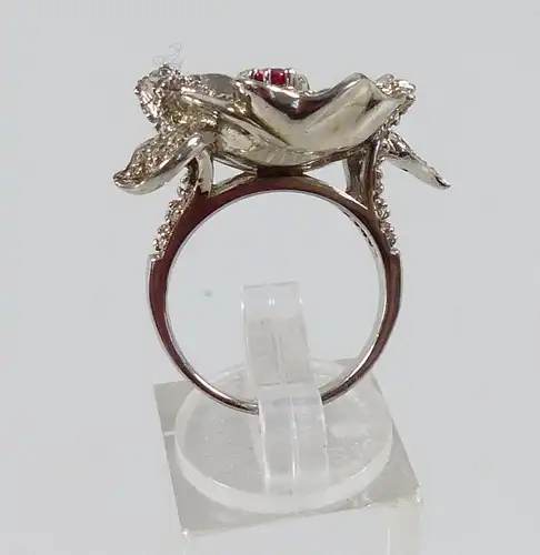 Ring als Rose aus 925er Silber mit Rubin, Gr. 55/Ø 17,5 mm  (da5210)