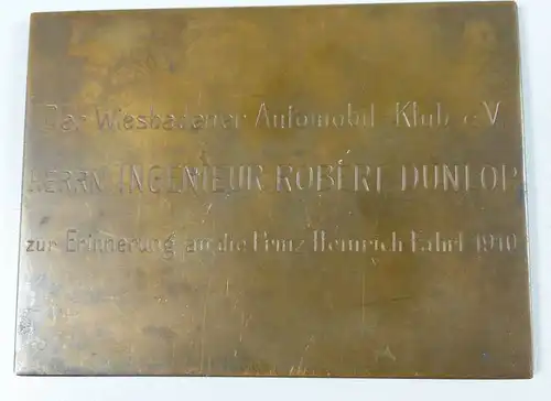 Plakette Erinnerung an die Prinz Heinrich Fahrt 1910 für Robert Dunlop (da5266)