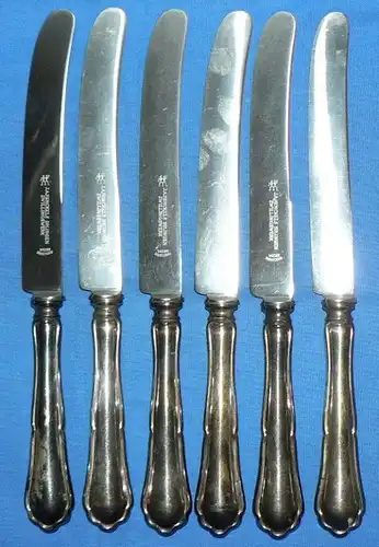6 alte Messer 800 Silber Bremer Silberwarenfabrik