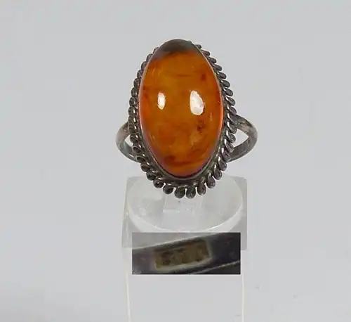 Russischer Ring aus 875 Silber mit Bernstein/Amber, Gr. 58/Ø 18,4 mm  (da5538)