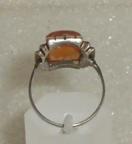 Art Déco Ring aus 835er Silber mit Bernstein/Amber, Gr. 57 Ø 18,1 mm (da3694)