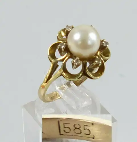 Ring aus 585 Gold mit Perle und Diamanten 0,06 ct., Gr. 59/Ø 18,8 mm  (da5626)