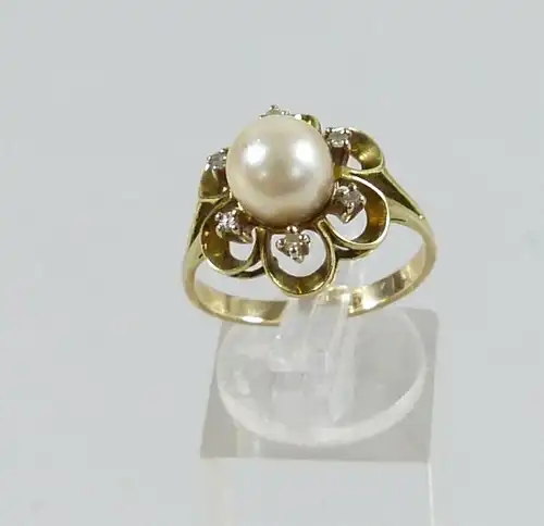 Ring aus 585 Gold mit Perle und Diamanten 0,06 ct., Gr. 59/Ø 18,8 mm  (da5626)