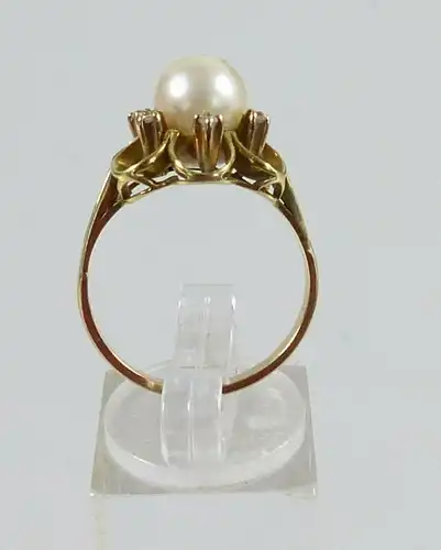 Ring aus 585 Gold mit Perle und Diamanten 0,06 ct., Gr. 59/Ø 18,8 mm  (da5626)