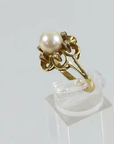 Diamant Ring aus 585 Weißgold mit Perle und Saphiren, Gr. 58/Ø 18,4 mm  (da5625)