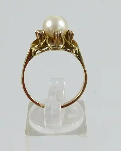 Diamant Ring aus 585 Weißgold mit Perle und Saphiren, Gr. 58/Ø 18,4 mm  (da5625)