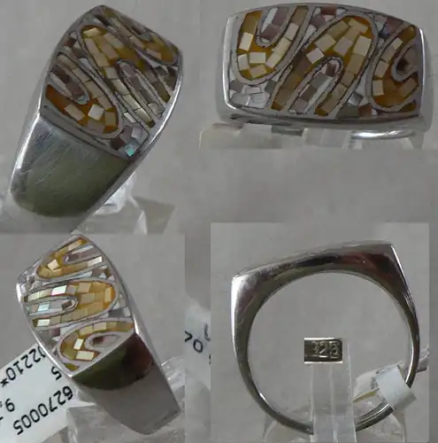 Ring Gr. 60 aus 925 Silber mit Mosaik Perlmut gelb
