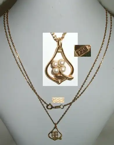 Kette 333 Gold m.  Perlen-Anhänger 925 Silber vergoldet     (c5756)