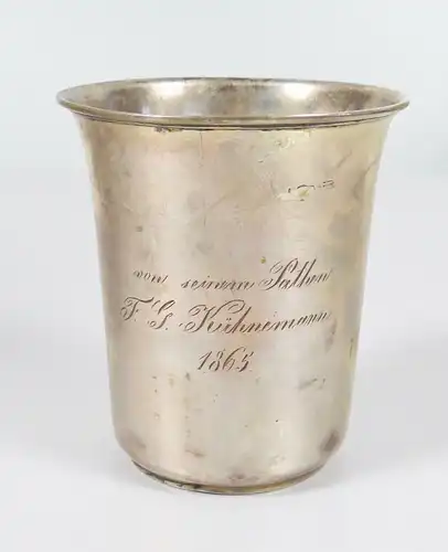 Alter Becher von 1863 12 Lot=750 Silber sehr fein mit Gravur (da5995)