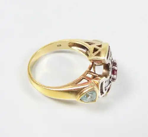 Ring aus 925 Silber vergoldet mit Granat, Aquamarinen, Gr. 66/Ø 21 mm  (da6035)