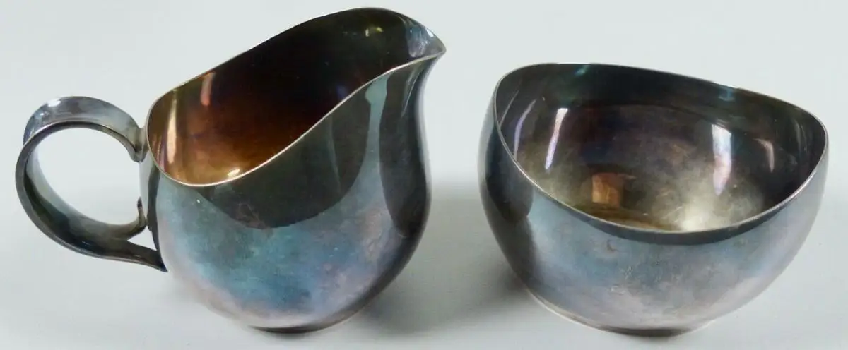 Milchkännchen und Zuckerdose aus 925 Silber, moderne Form   (da6890) 0