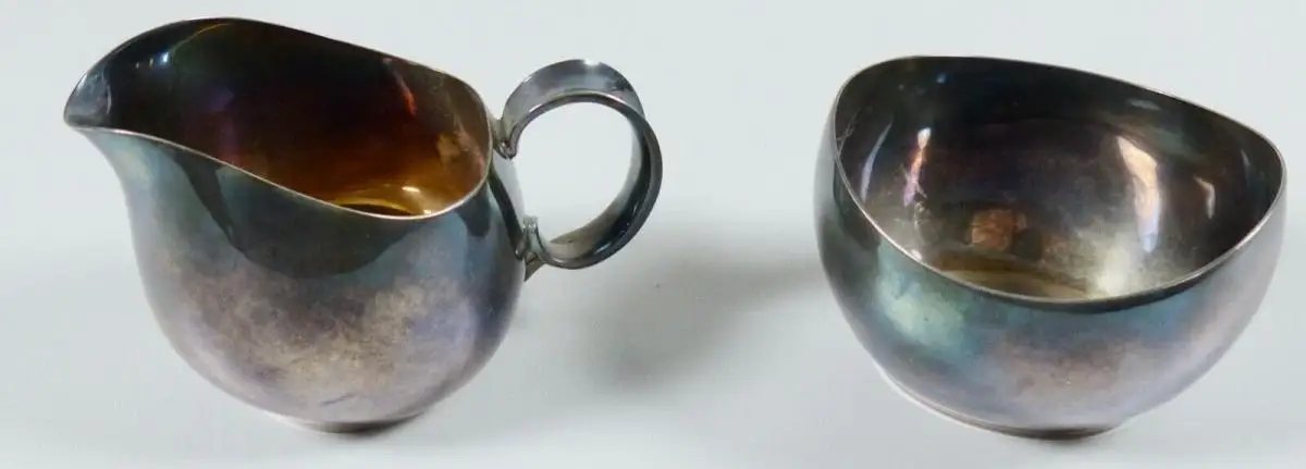 Milchkännchen und Zuckerdose aus 925 Silber, moderne Form   (da6890) 1
