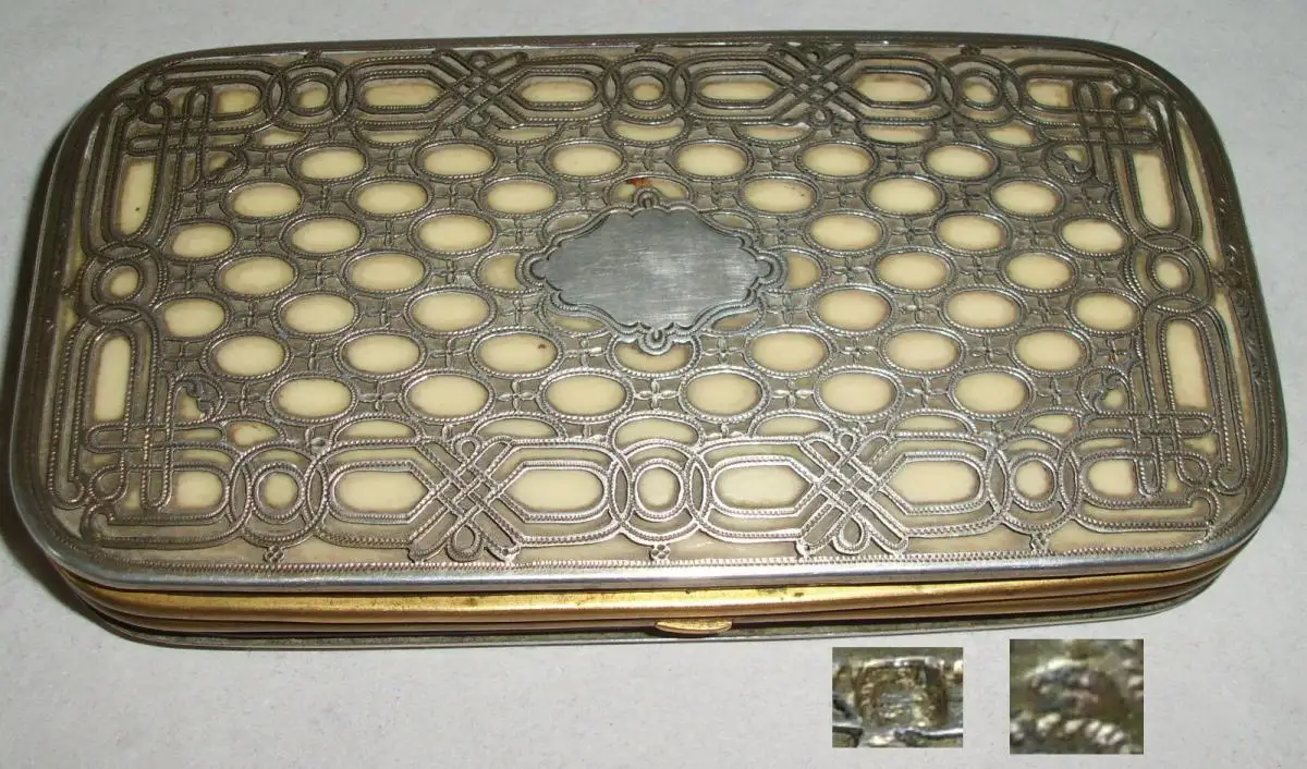 original altes Etui aus 800er Silber mit Bein - französisch (da2971) 0