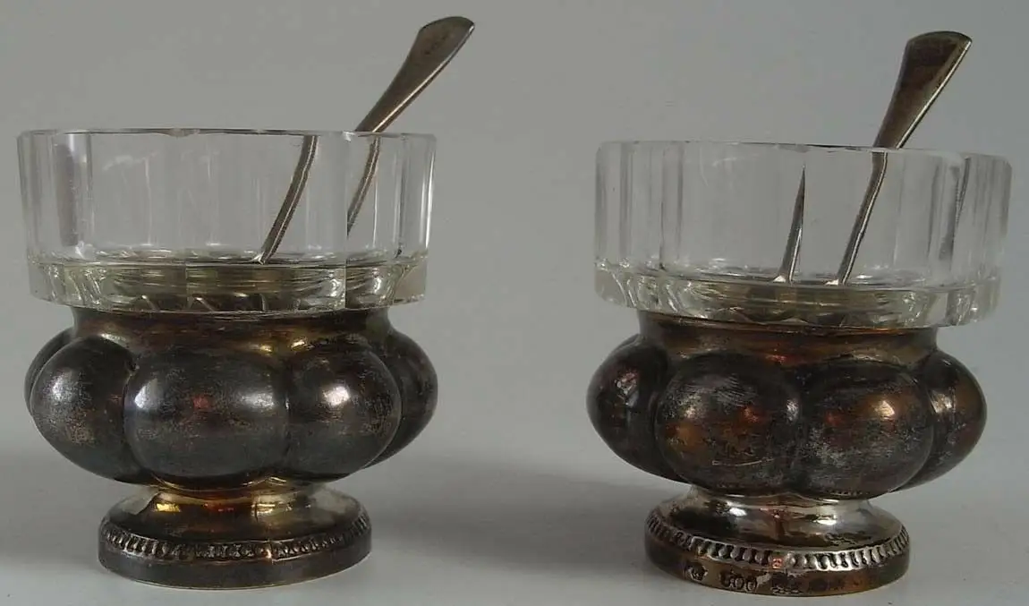 2 Salz  Gewürznäpfe und Löffel 800 er Silber von Hugo Böhm 1