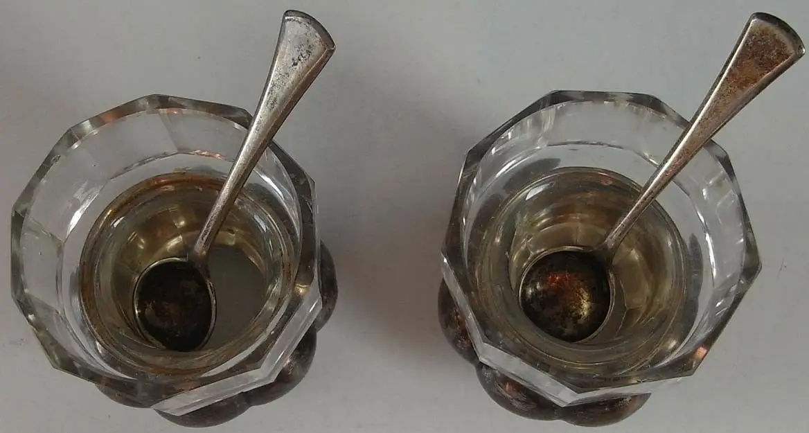 2 Salz  Gewürznäpfe und Löffel 800 er Silber von Hugo Böhm 2