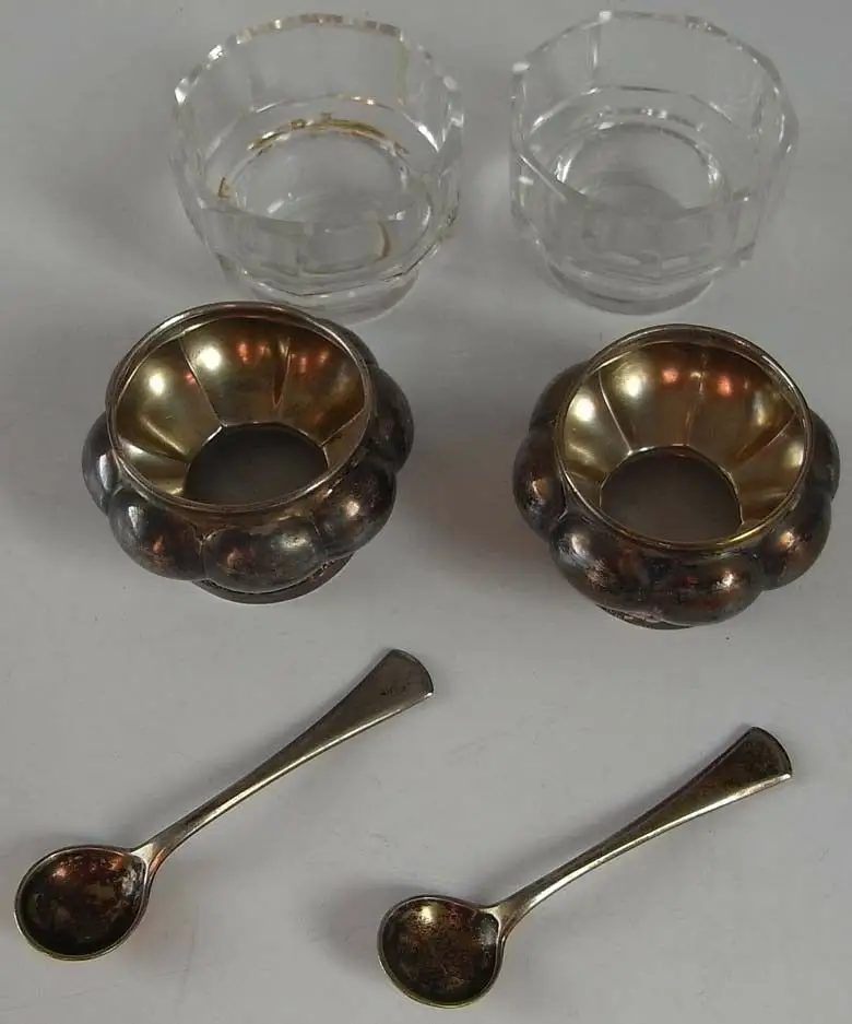 2 Salz  Gewürznäpfe und Löffel 800 er Silber von Hugo Böhm 3