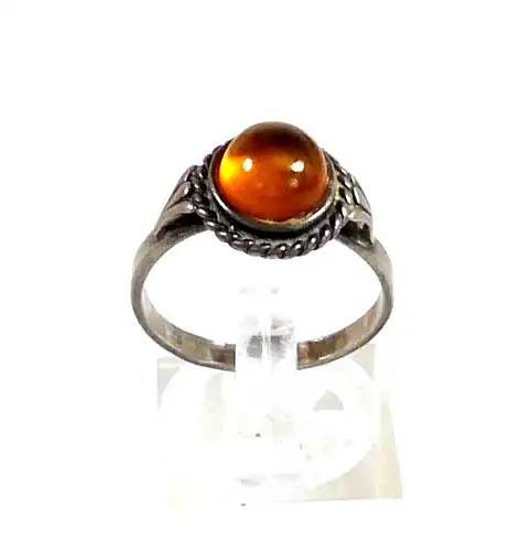 Ring  aus 925 Silber mit Bernstein Amber signiert  Größe 60