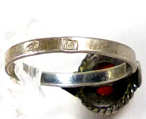 Ring  aus 925 Silber mit Bernstein Amber signiert  Größe 60